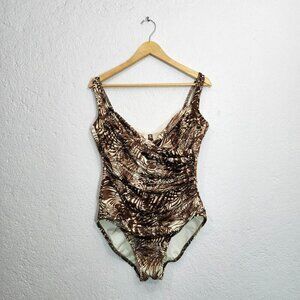 miraclesuit Brown and cream palm one piece swimsuit